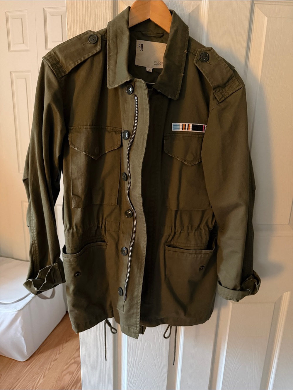Pilcro Olive Green Military Field Jacket with Ribbon Detail